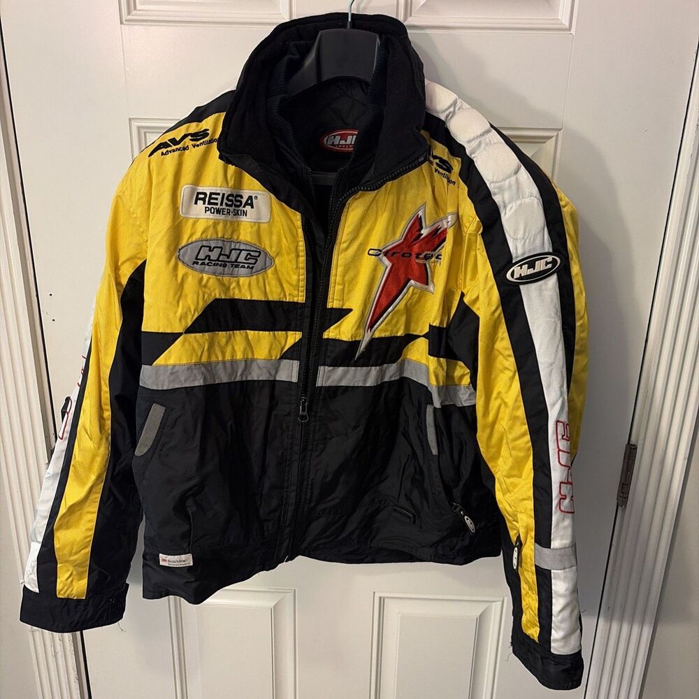 HJC AVS Snow Snowmobile Racing Cirotech Yellow Puffy Ski Jacket Coat Mens XL
